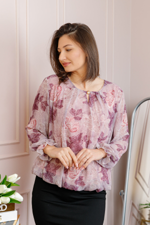 Bluza dama Pauline din voal lila cu imprimeu floral mov [2]