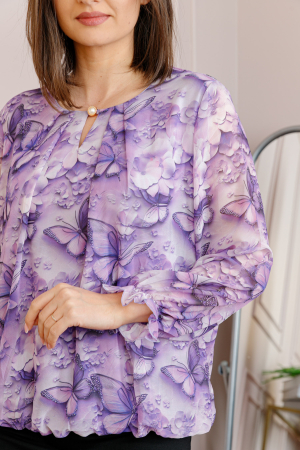 Bluza dama Pauline din voal lila cu imprimeu mov cu fluturi [1]
