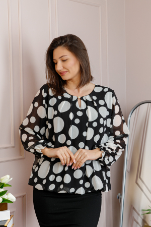 Bluza dama Pauline din voal negru cu buline albe [2]