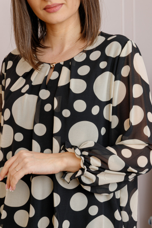 Bluza dama Pauline din voal negru cu buline crem [1]