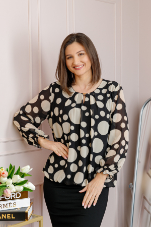 Bluze - Bluza dama Pauline din voal negru cu buline crem