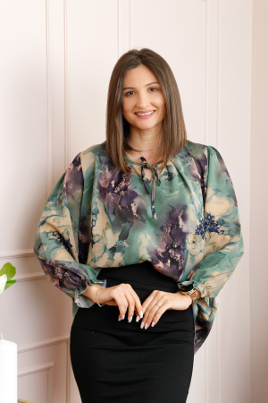 Bluze - Bluza dama verde petrol cu imprimeu abstract mov Quinn plus size