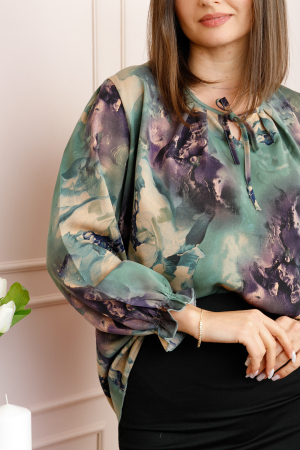 Bluza dama verde petrol cu imprimeu abstract mov Quinn plus size [1]