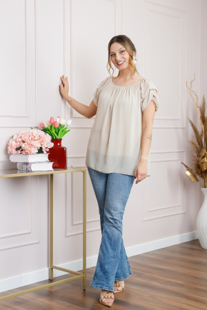 Bluza ecru din voal cu maneci bufante [4]