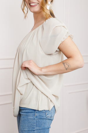 Bluza ecru din voal cu maneci bufante [1]