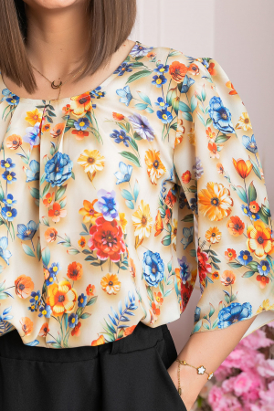 Bluza eleganta Anastasia cu imprimeuri florale - Crem [1]
