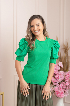 Bluza eleganta Arabella cu maneci bufante - Verde smarald [3]