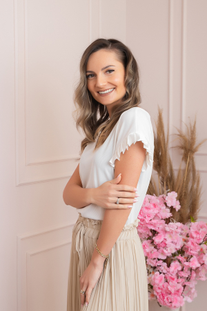 Bluza eleganta Aurora cu maneca scurta cu volane plisate - Alb [1]