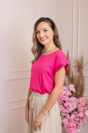 Bluza eleganta Aurora cu maneca scurta cu volane plisate - Ciclam [1]