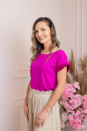 Bluza eleganta Aurora cu maneca scurta cu volane plisate - Fuchsia [1]