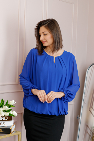 Bluza eleganta dama Sheila din voal cu captuseala - Albastru regal [2]