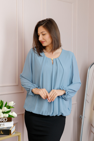 Bluza eleganta dama Sheila din voal cu captuseala - Bleu [2]