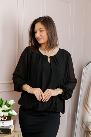 Bluza eleganta dama Sheila din voal cu captuseala - Negru [2]