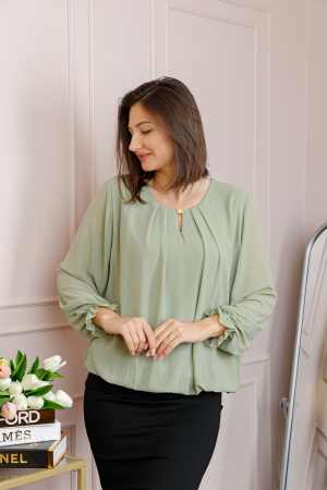 Bluza eleganta dama Sheila din voal cu captuseala - Verde pastel [2]