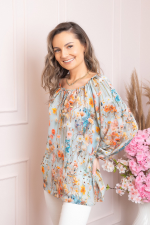 Bluza eleganta Fiona din voal cu imprimeu floral orange [2]