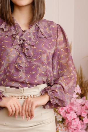 Bluza eleganta Genevieve cu volanase si imprimeu floral mov [1]