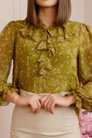 Bluza eleganta Genevieve cu volanase si imprimeu floral verde olive [1]