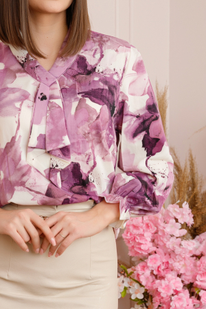 Bluza eleganta Giuliana cu maneci bufante si imprimeu abstract roz [1]