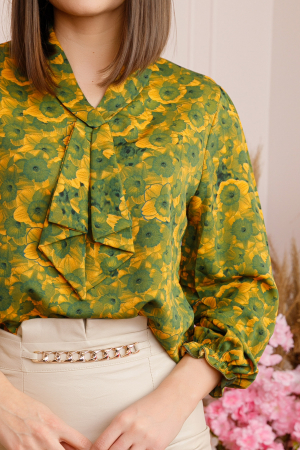 Bluza eleganta Giuliana cu maneci bufante si imprimeu floral verde [1]