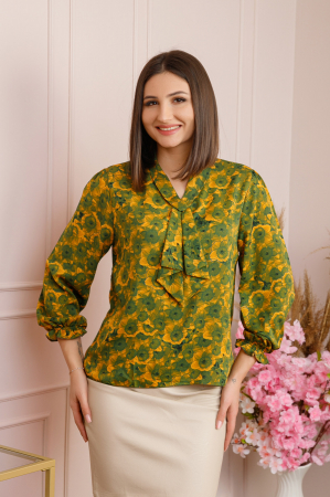 Bluza eleganta Giuliana cu maneci bufante si imprimeu floral verde [4]