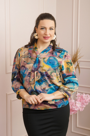 Bluze - Bluza eleganta Isabelle cu imprimeu abstract albastru