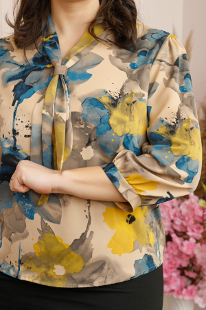 Bluza eleganta Isabelle cu imprimeu abstract turcoaz [1]