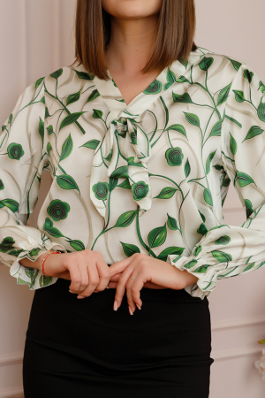 Bluza eleganta Jessica cu maneci bufante si decolteu cu funda - Verde smarald [1]