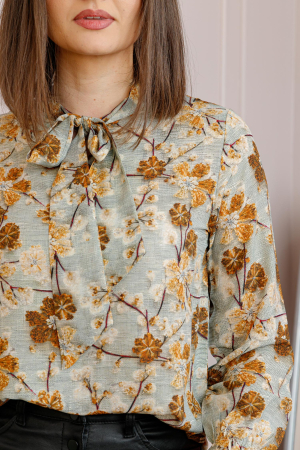 Bluza eleganta Nathalie cu funda la gat si imprimeu galben si crem [1]