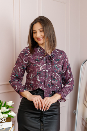 Bluza eleganta Nathalie cu funda la gat si imprimeu mov [2]