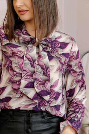 Bluza eleganta Nathalie cu funda la gat si imprimeu mov si bej [1]