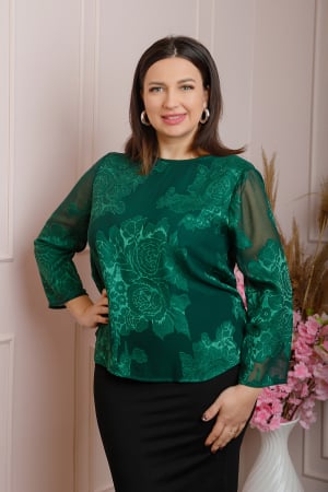 Bluze - Bluza Florence eleganta din voal verde cu imprimeu floral