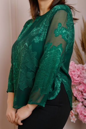 Bluza Florence eleganta din voal verde cu imprimeu floral [1]
