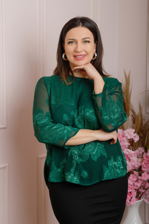 Bluza Florence eleganta din voal verde cu imprimeu floral [2]