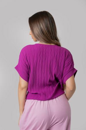 Bluza fuchsia casual cu aspect texturat si nod in talie [2]