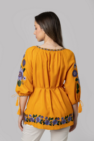 Bluza galbena cu motiv floral mov Catrinel 03 [2]