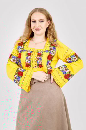 Bluze cu motive traditionale - Bluza galbena cu motiv floral multicolor Adina 02