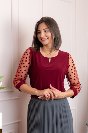 Bluze - Bluza grena dama Bridget cu maneci transparente cu buline