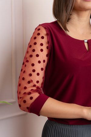 Bluza grena dama Bridget cu maneci transparente cu buline [1]