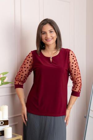 Bluza grena dama Bridget cu maneci transparente cu buline [2]