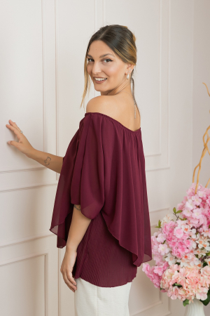 Bluza grena din voal cu maiou plisat [2]