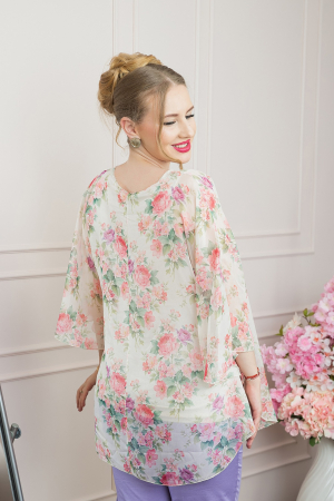 Bluza ivoire din voal cu imprimeu floral si maneci fluture [2]