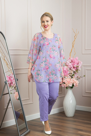 Bluza lila din voal cu imprimeu floral si maneci fluture [3]