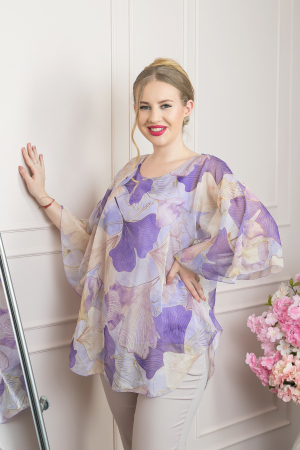 Bluza lila din voal cu maneci largi si imprimeu floral [2]