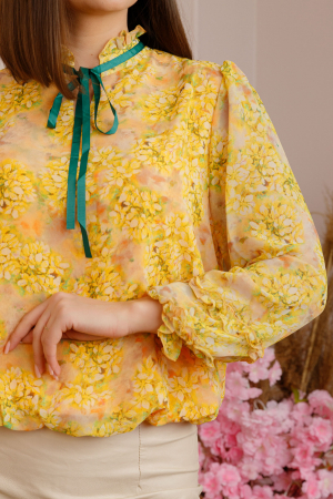 Bluza Madeline din voal cu maneci bufante - Galben [1]