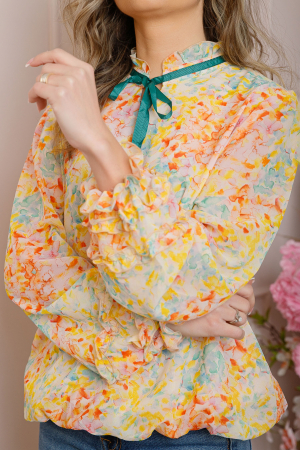 Bluza Madeline din voal cu maneci bufante - Roz pastel [1]