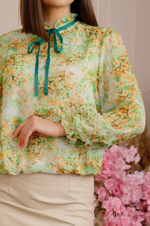 Bluza Madeline din voal cu maneci bufante - Verde crud [1]