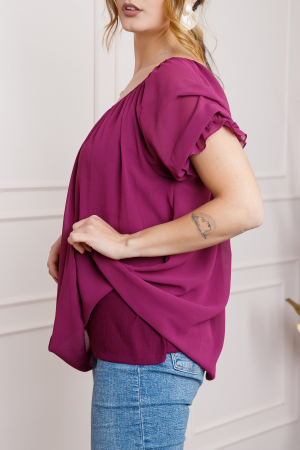 Bluza magenta din voal cu maneci bufante [1]