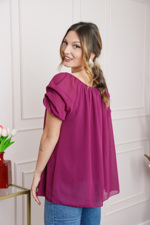 Bluza magenta din voal cu maneci bufante [2]