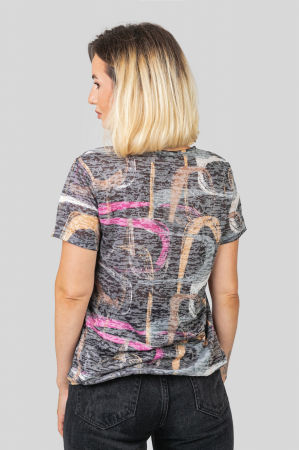 Bluza maro cu imprimeuri multicolore [2]