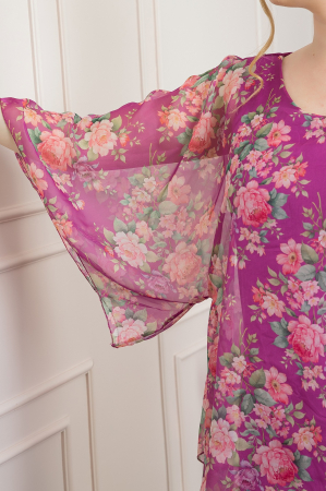 Bluza mov din voal cu imprimeu floral si maneci fluture [1]